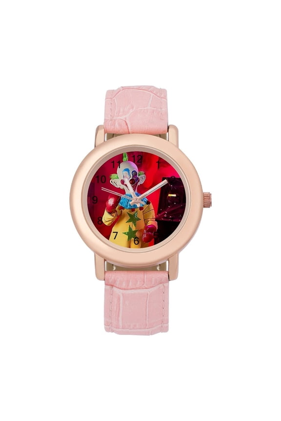 Killer Klowns from Outer Space Clown Soft Leather Strap Watch Adult Classic Ladies Leather Strap Wrist Watch Adjustable Fit for Wrist Sizes 5.7" to 8.7"