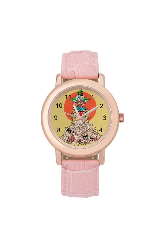 Killer Klowns from Outer Space Clown Soft Leather Strap Watch Adult Classic Ladies Leather Strap Wrist Watch Adjustable Fit for Wrist Sizes 5.7" to 8.7"