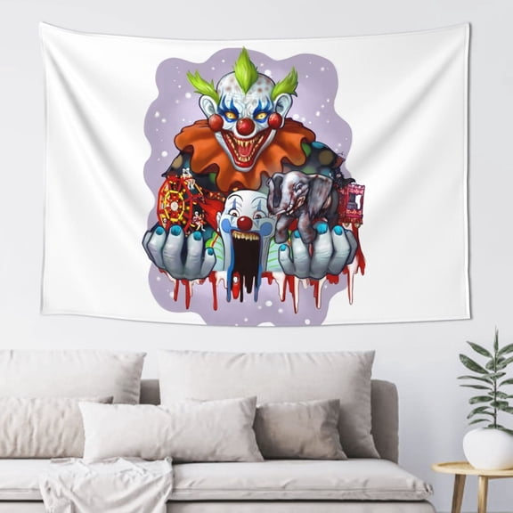 Killer Klowns From Outer Space Clown Hanging Tapestries Wall Hanging For Home Decor Tv Background Panels, Living Room Decor 60x40in