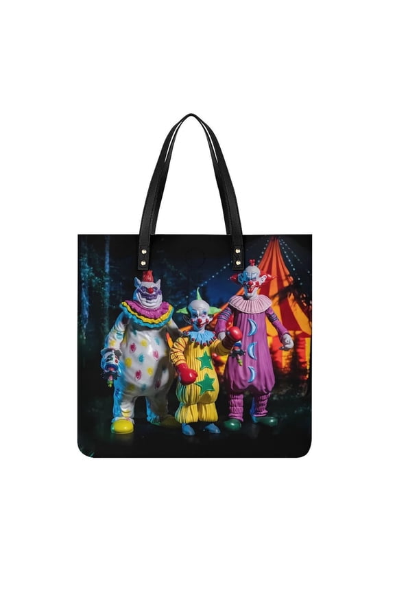 Killer Klowns from Outer Space Clown Handbags PU Leather Purses And Handbags For Girl Ladies Handle Shoulder Satchel Bag with Top Magnetic Snap Closure 39x39cm