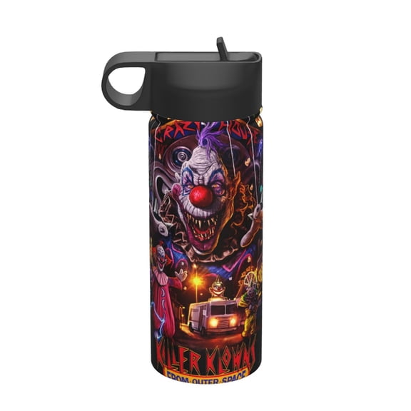 Killer Klowns From Outer Space Insulated Water Bottle, 18oz Vacuum Stainless Steel Sports Kettle With Straw Lid, Leakproof Drinking Thermos Cup For Outdoor Gym Travel