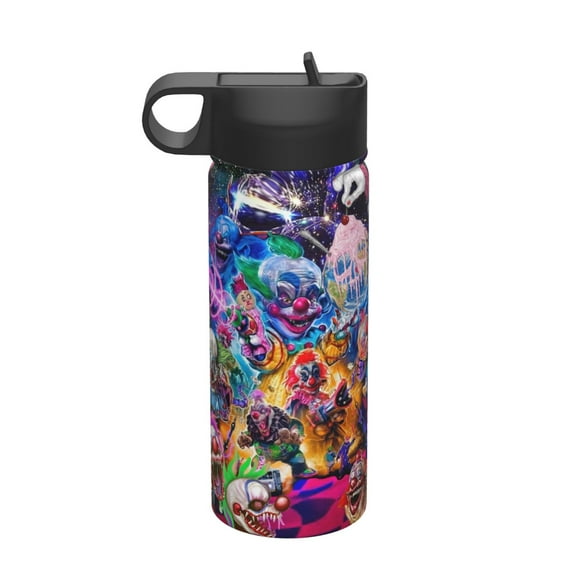 Killer Klowns From Outer Space Insulated Water Bottle, 18oz Vacuum Stainless Steel Sports Kettle With Straw Lid, Leakproof Drinking Thermos Cup For Outdoor Gym Travel
