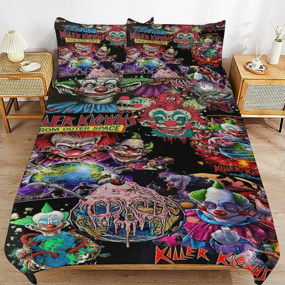 Killer Klowns from Outer Space Kids 3 Piece Bedding Set, Super Soft Printed Comforter Cover Sets with 1 Duvet Cover and 2 Pillowcase, Bedroom Decor Gifts for Boys Girls Teens Adult 86"x70"