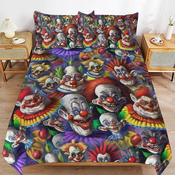 Killer Klowns from Outer Space Kids 3 Piece Bedding Set, Super Soft Printed Comforter Cover Sets with 1 Duvet Cover and 2 Pillowcase, Bedroom Decor Gifts for Boys Girls Teens Adult 86"x70"