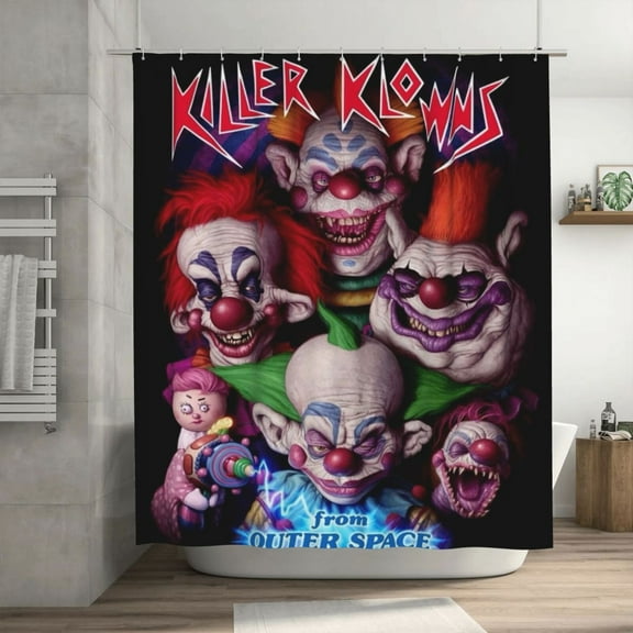 Killer Klowns from Outer Space Shower Curtain, Waterproof Washable Decorative Shower Curtain for Bathroom Bathtub, Bath Accessories Decor Set with 12 Hooks 72x72Inch Plastic