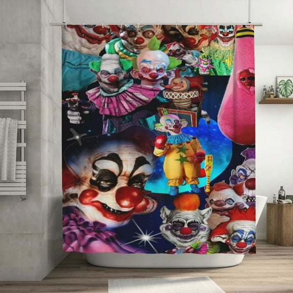 Killer Klowns from Outer Space Shower Curtain, Waterproof Washable Decorative Shower Curtain for Bathroom Bathtub, Bath Accessories Decor Set with 12 Hooks 72x72Inch Plastic