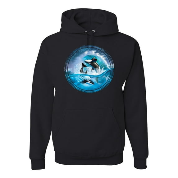 Killer Whale Circle Underwater Blue Sperm Whales Fashion Graphic Hoodie Sweatshirt, Black, Small
