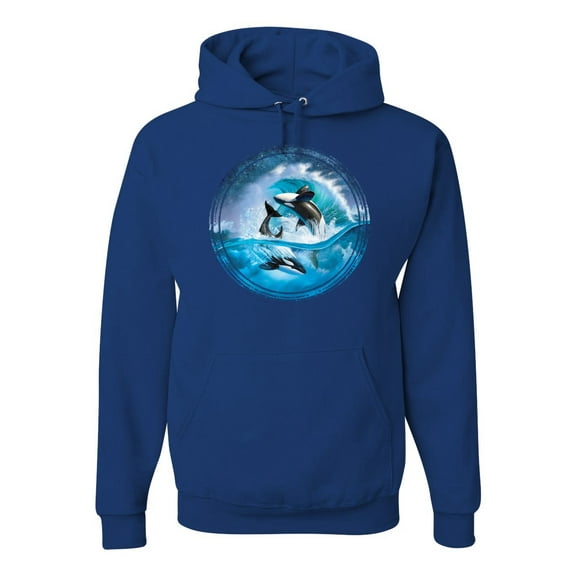 Killer Whale Circle Underwater Blue Sperm Whales Fashion Graphic Hoodie Sweatshirt, Royal, Small