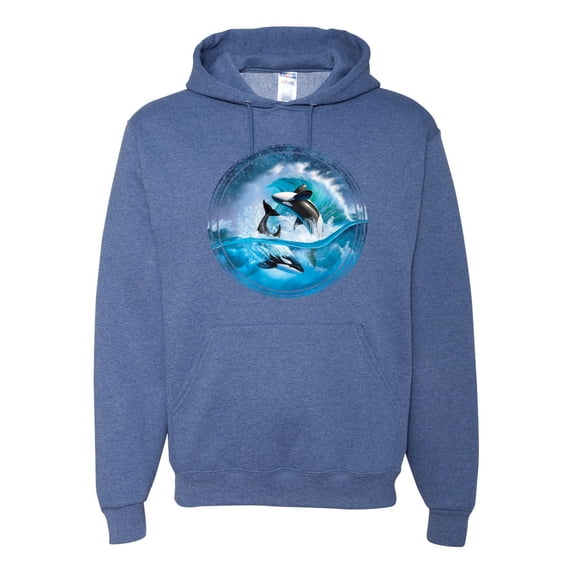 Killer Whale Circle Underwater Blue Sperm Whales Fashion Graphic Hoodie Sweatshirt, Vintage Heather Blue, Medium