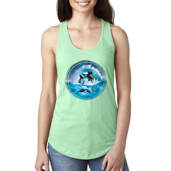Killer Whale Circle Underwater Blue Sperm Whales Fashion Ladies Racerback Tank Top, Mint, Small