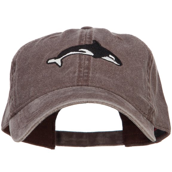 Killer Whale Embroidered Washed Cotton Cap - Brown OSFM