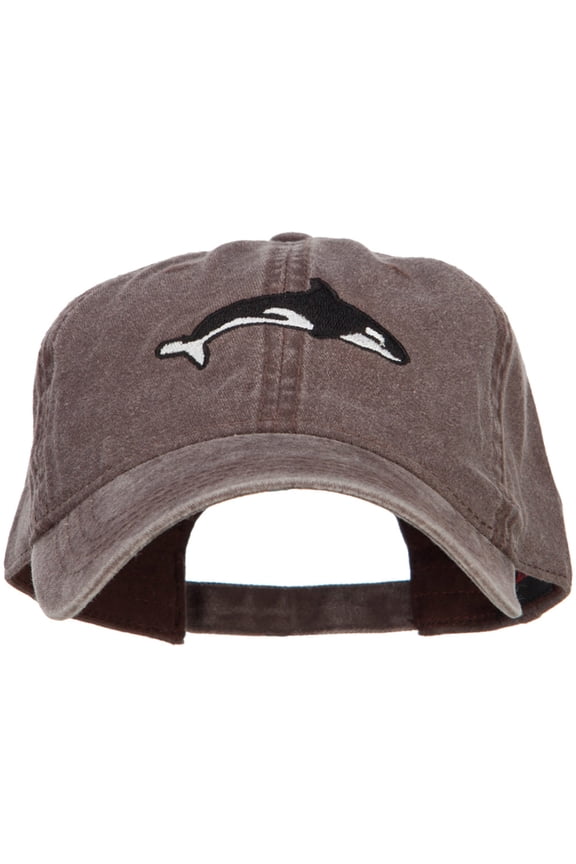 Killer Whale Embroidered Washed Cotton Cap - Brown OSFM
