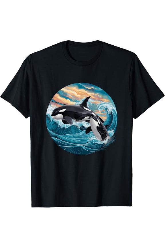 Killer Whale Ocean Orca Waves Mens Womens Boys Orca T-Shirt