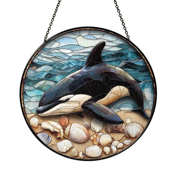 Killer Whale Ocean Suncatcher Vibrant Plaque Item Panel Hanging Glass