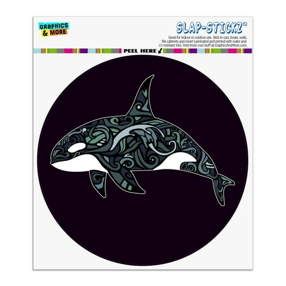 Killer Whale Orca with Waves Automotive Car Window Locker Circle Bumper Sticker