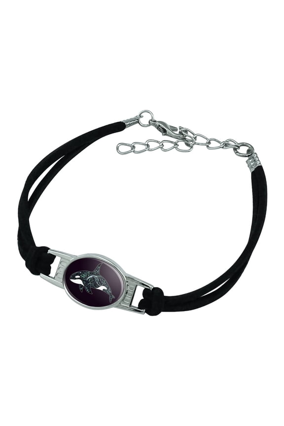 Killer Whale Orca with Waves Novelty Suede Leather Metal Bracelet