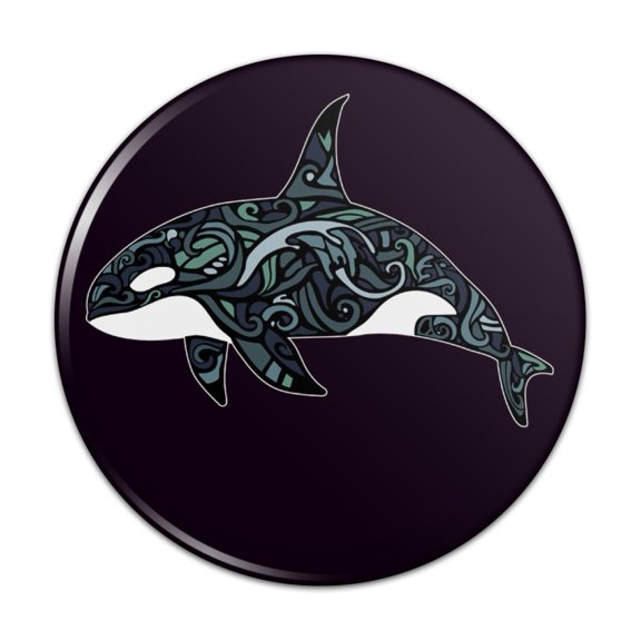 Killer Whale Orca with Waves Pinback Button Pin Badge - 3" Diameter