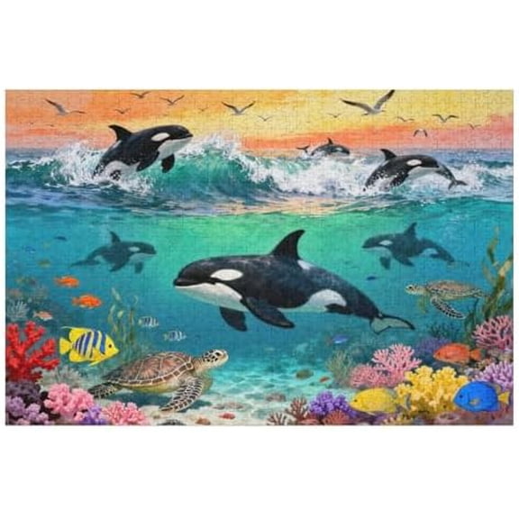 Killer Whales Orca 1000 Piece Jigsaw Puzzle for Women, Ocean Marine Life Puzzle for Best Friends, Educational Puzzle Game for Women and Men, 30x20 in