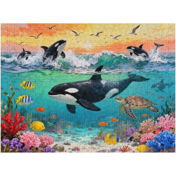 Killer Whales Orca 500 Piece Puzzle for Adult, Educational Ocean Theme Jigsaw, Marine Animal Learning Creative Kit, Fun and Challenging Family Game Gift