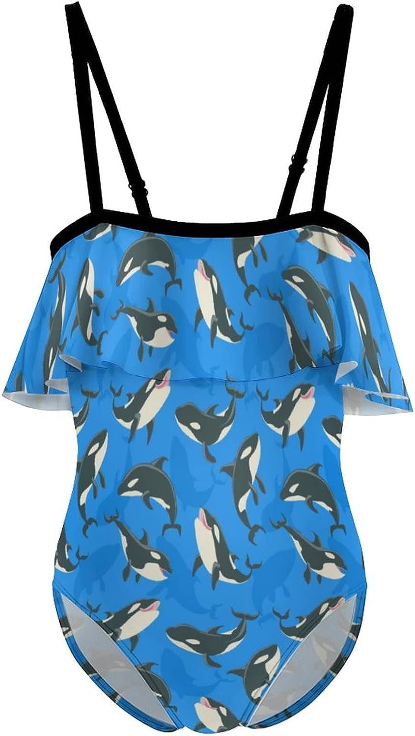 Killer Whales Orca Whale Girls' One Piece Swimsuit Adjustable Off