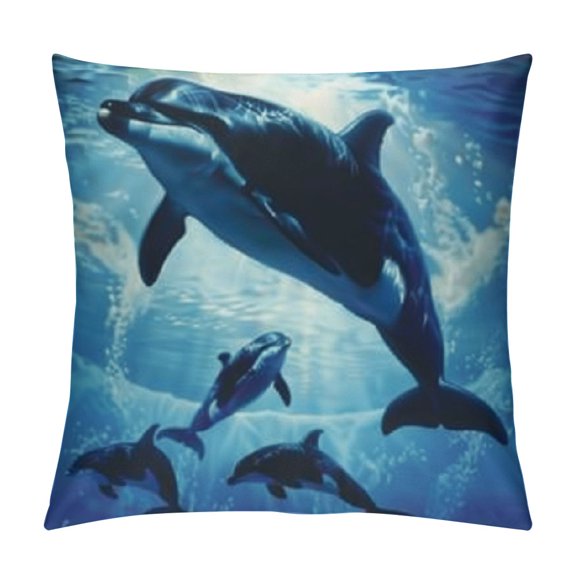 Killer Whales Swim Along Print Decorative Cushion Case,Cute Soft Throw Pillow Covers,for Couch Sofa Living Room Spring