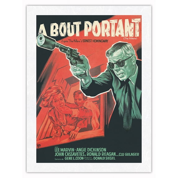 The Killers (A Bout Portant) - Starring Lee Marvin Angie Dickenson - Vintage French Film Noir Movie Poster by Guy Gerard Noel c.1964 - Japanese Unryu Rice Paper Art Print (Unframed) 12 x 16 in