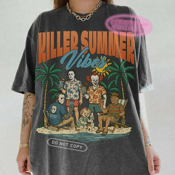 Killers Summer Vibes T-shirt, Funny Horror Vacation Shirt, Retro Summer Halloween Tee, Horror Characters Design