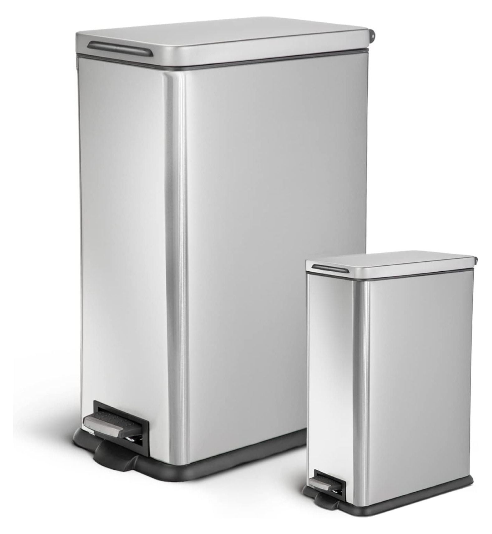 12 Gallon and 2.5 Gallon Brushed Stainless Steel Slim Trash Can Set