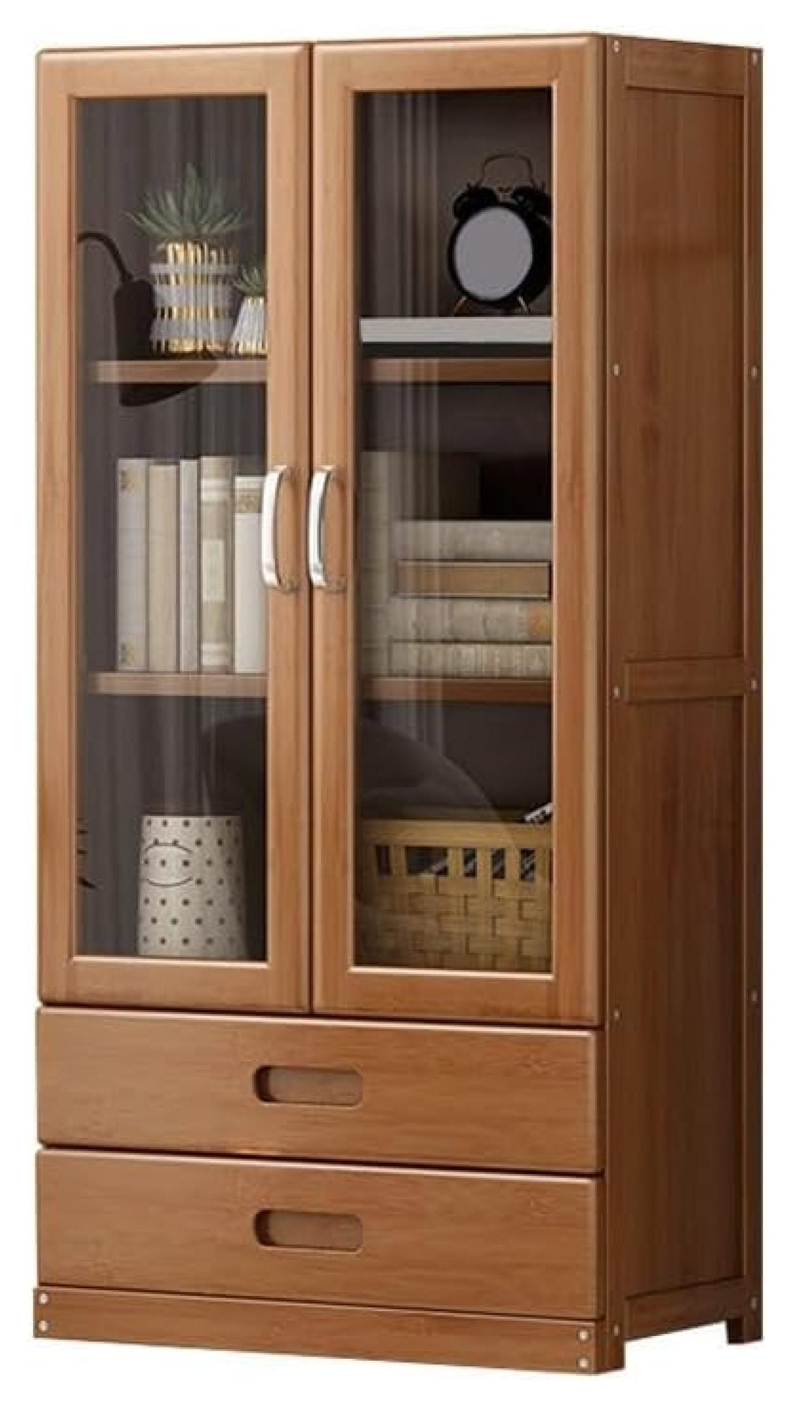 Killeryuki 3Tier Freestanding Bookcase with Glass Doors Bamboo