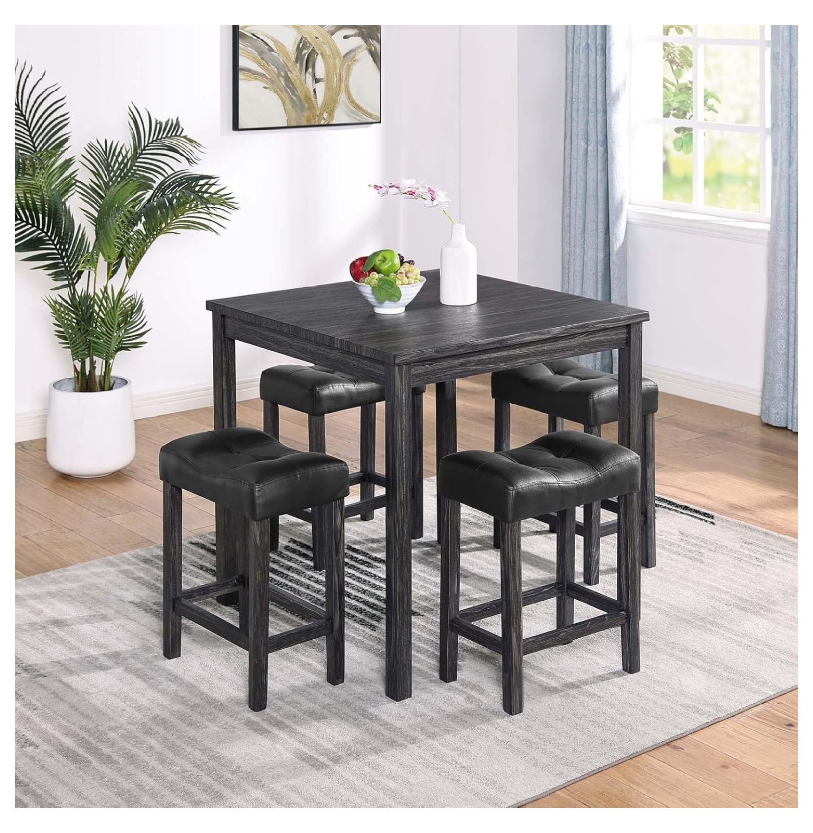 Killeryuki 36“ Modern Solid Wood Dining Table with 4 Upholstered Bar