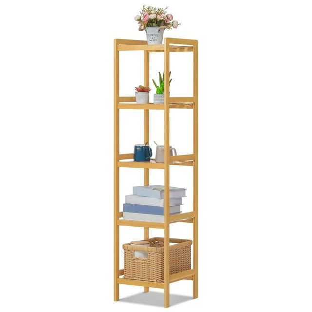 Killeryuki 5Tier Bamboo Narrow Shelf, 55.1" Tower Standing Rack