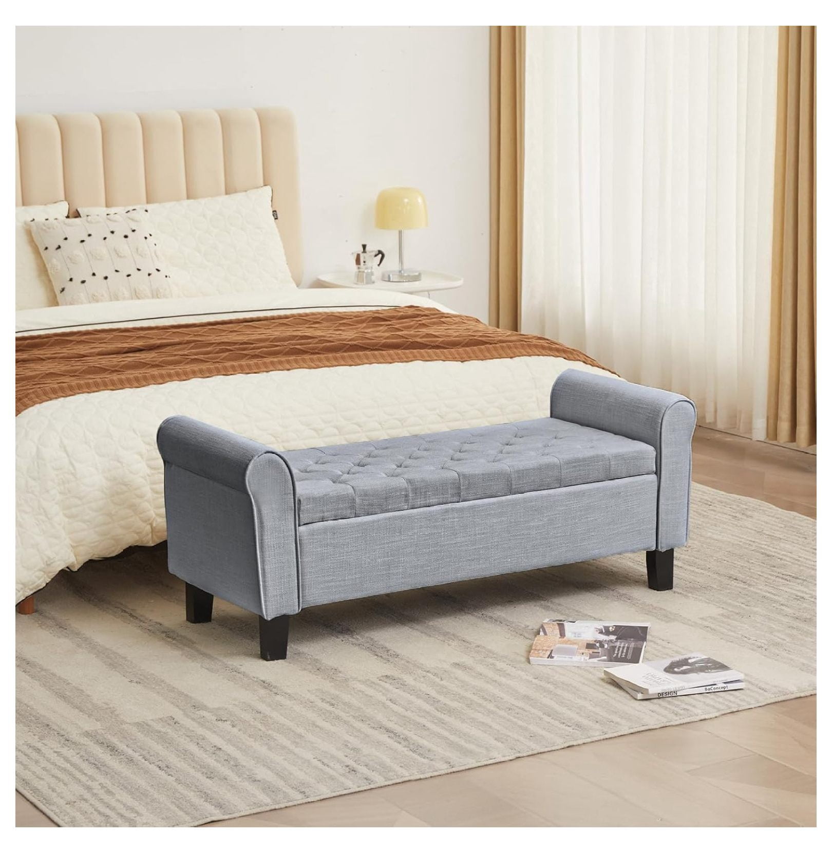Killeryuki 51'' Bedroom Bench with Storage, Grey Storage Bench for King ...