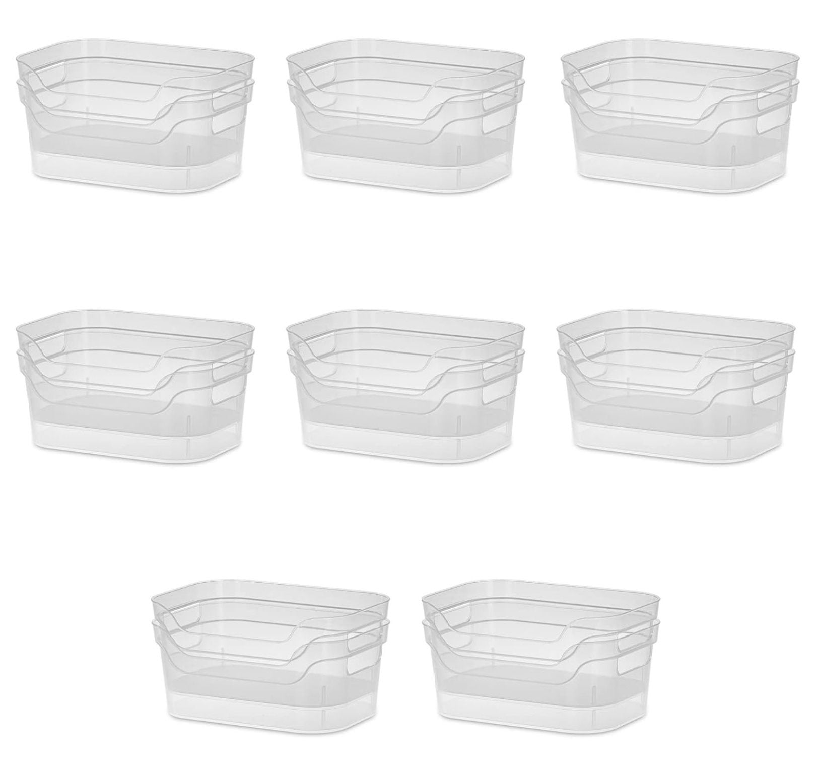 Clear Plastic Stackable Rectangle Storage Bins with Carry Handles, 16 Pack