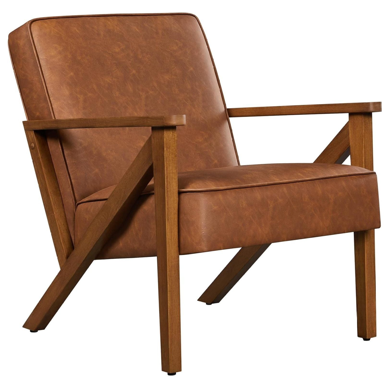 Light Brown Faux Leather Accent Chair with Wood Frame