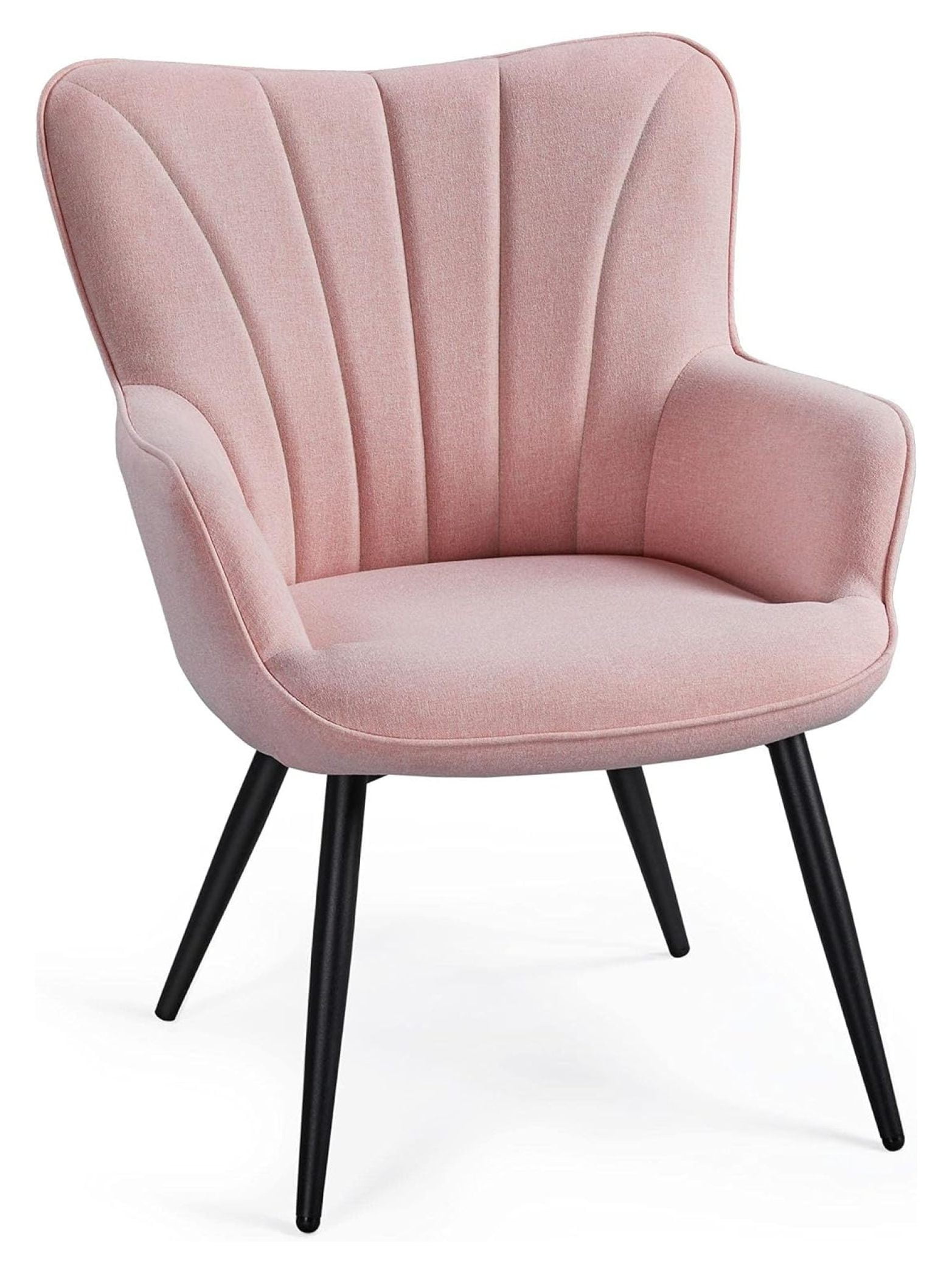 Modern Pink Linen Fabric Accent Chair with Metal Legs