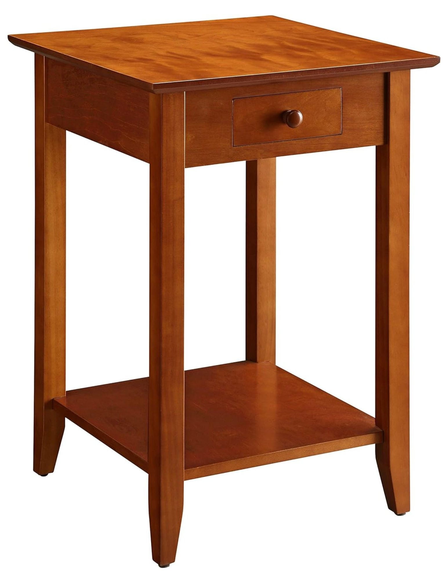 Cherry Wood Square End Table with Drawer and Shelf