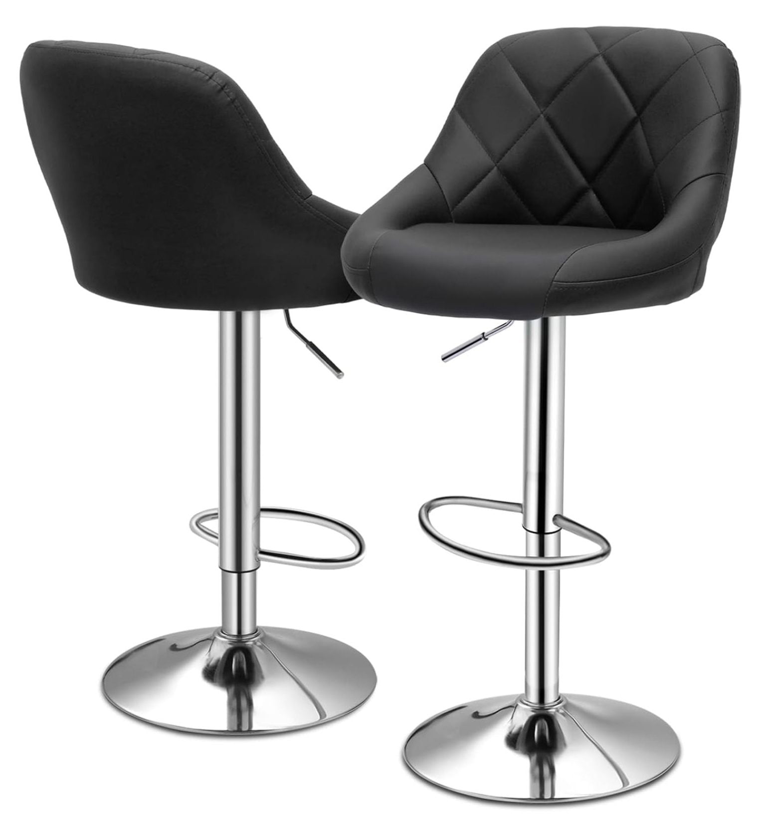 Black Adjustable Swivel Metal and Leather Bar Stools Set