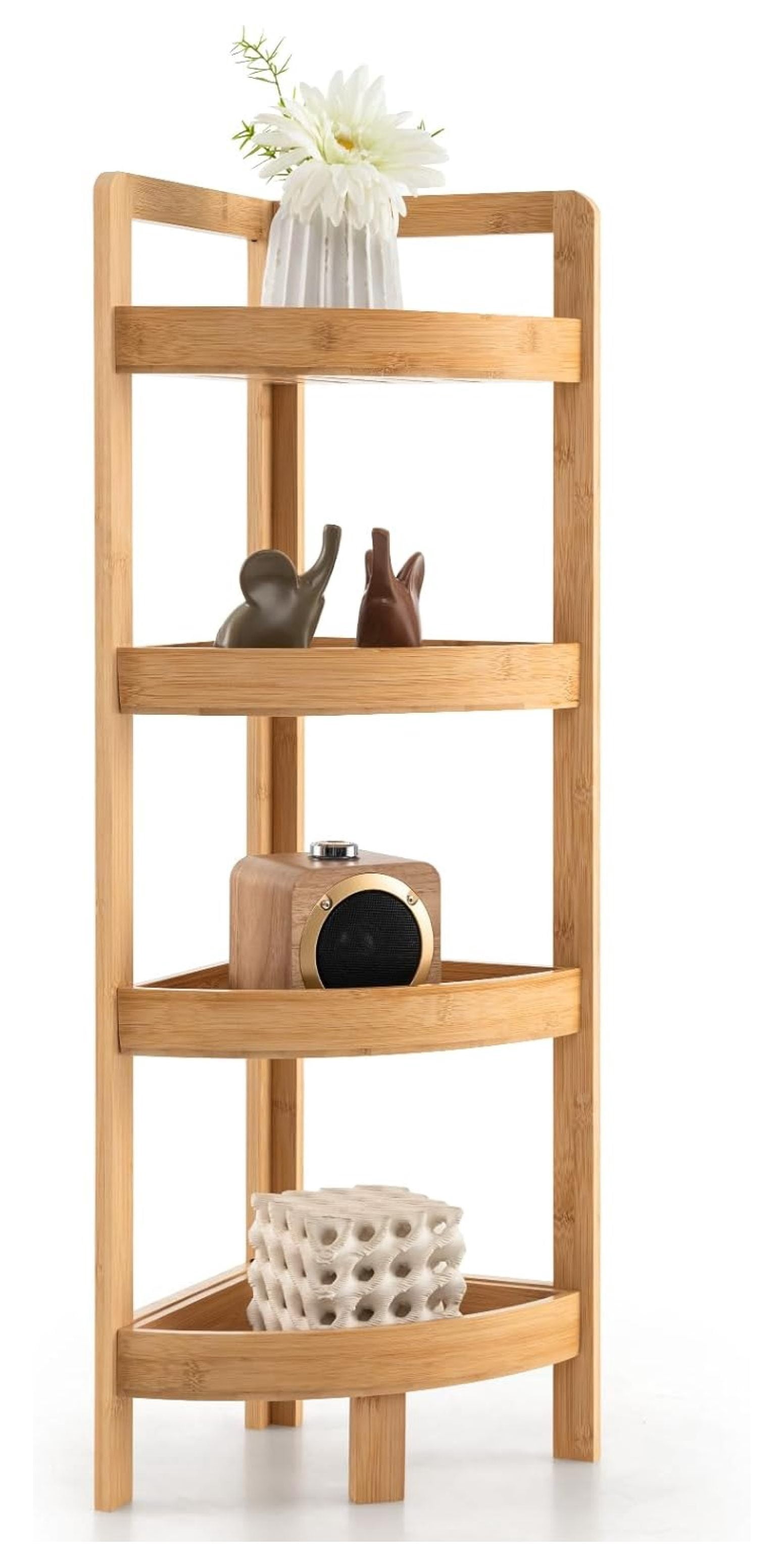 Killeryuki Bathroom Corner Shelf Stand - 4 Tier Bamboo Corner Stand, 31 ...