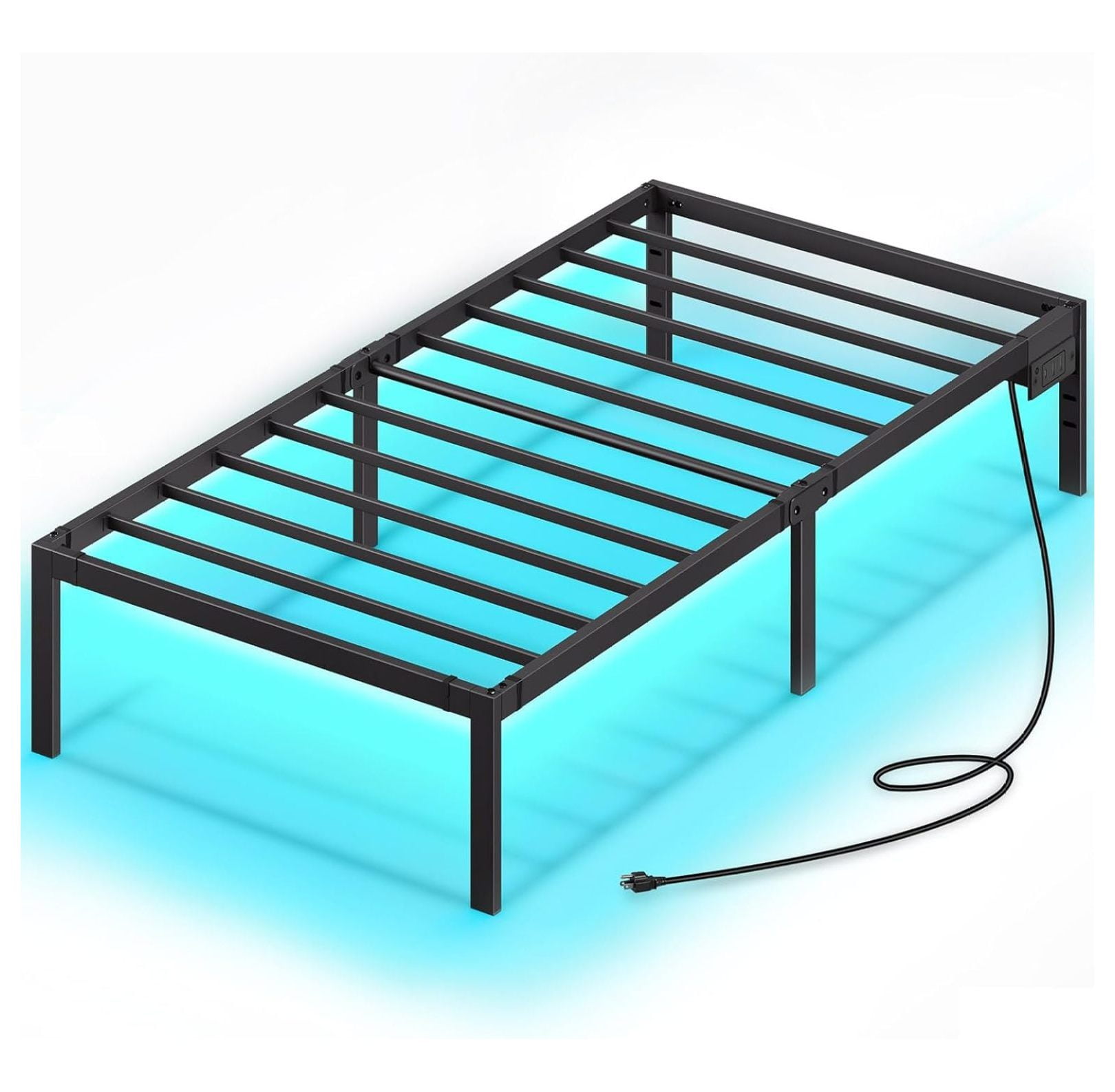 Twin Metal Bed Frame with USB Ports and LED Lights