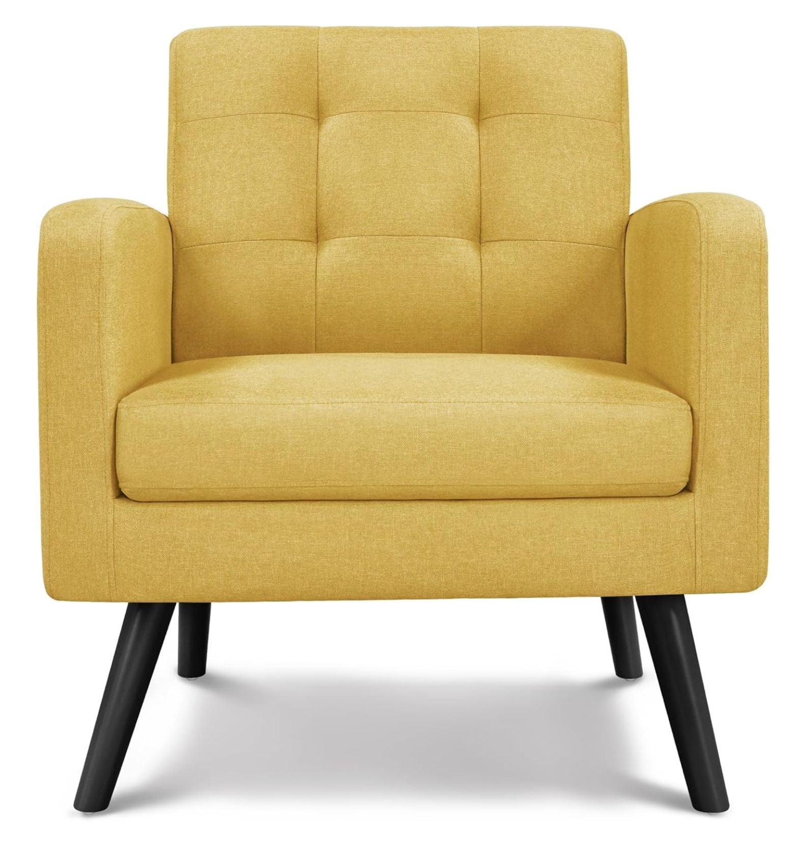 Yellow Mid-Century Modern Upholstered Accent Chair with Rubberwood Legs