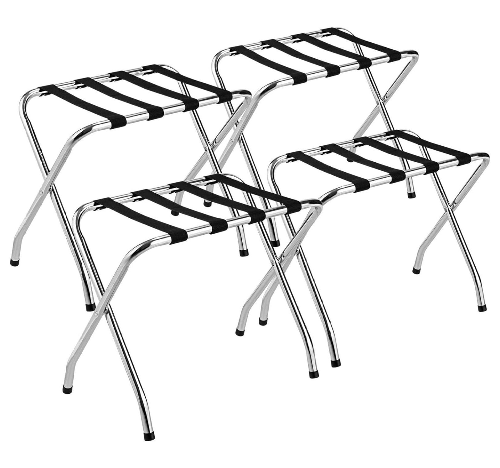 Chrome Folding Luggage Rack with Nylon Straps, Set of 4