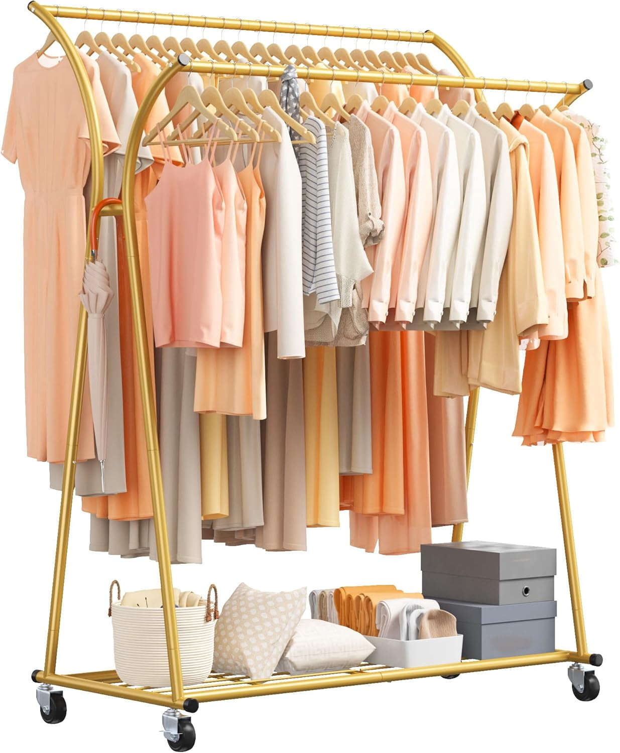 Killeryuki Clothing Rack with Wheels Heavy Duty Clothes Racks for ...