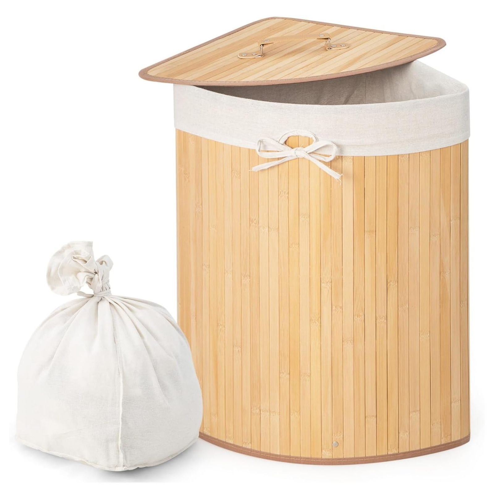 Killeryuki Corner Laundry Hamper with Lid, 58 L Bamboo Laundry Basket ...