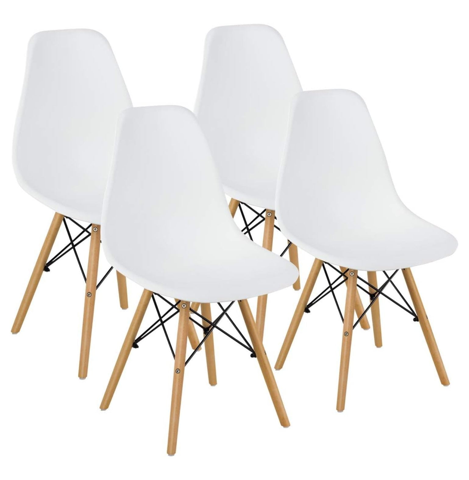 White Armless Dining Side Chairs with Beech Wood Legs (Set of 4)