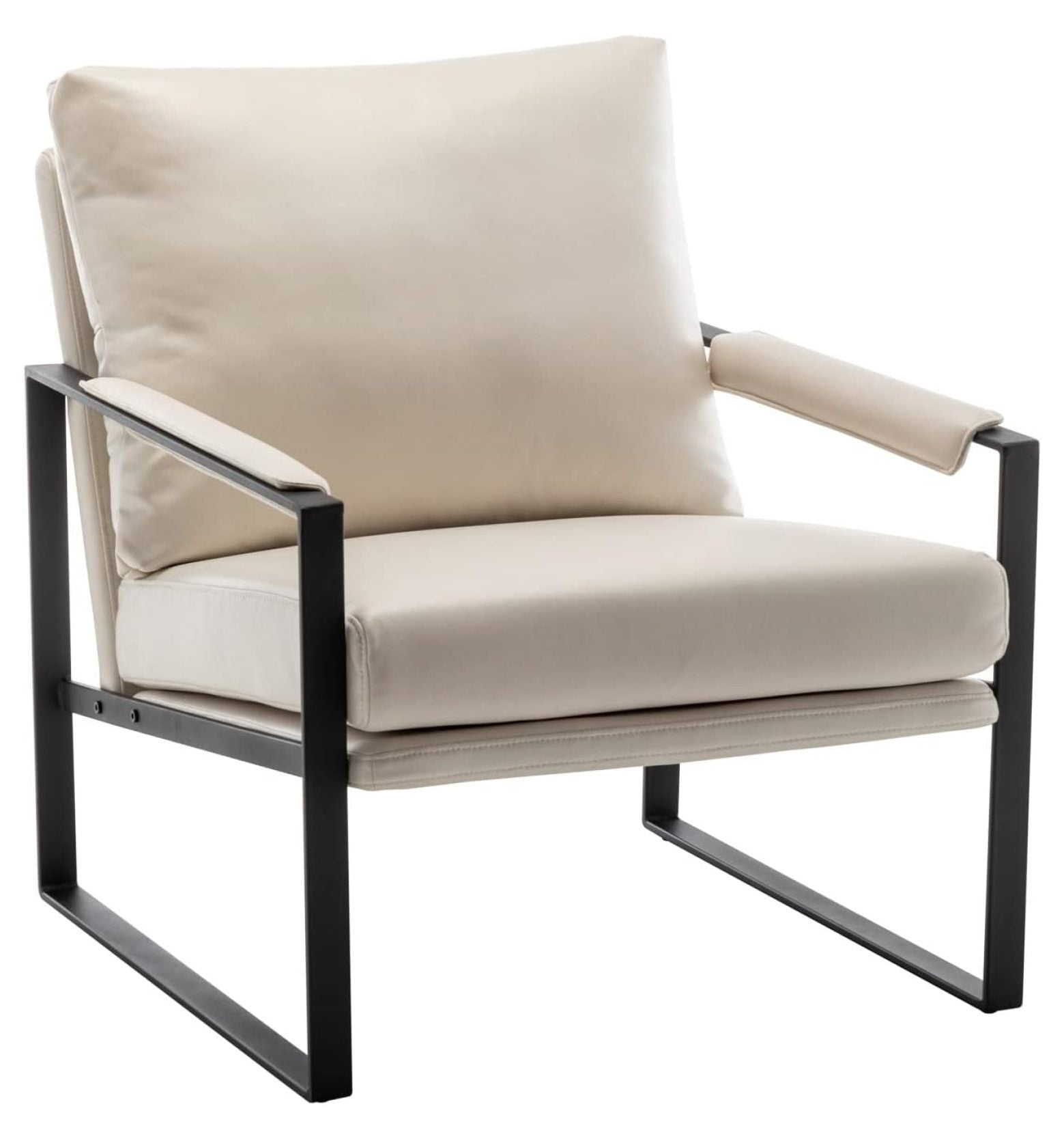 Beige Faux Leather Accent Chair with Metal Frame