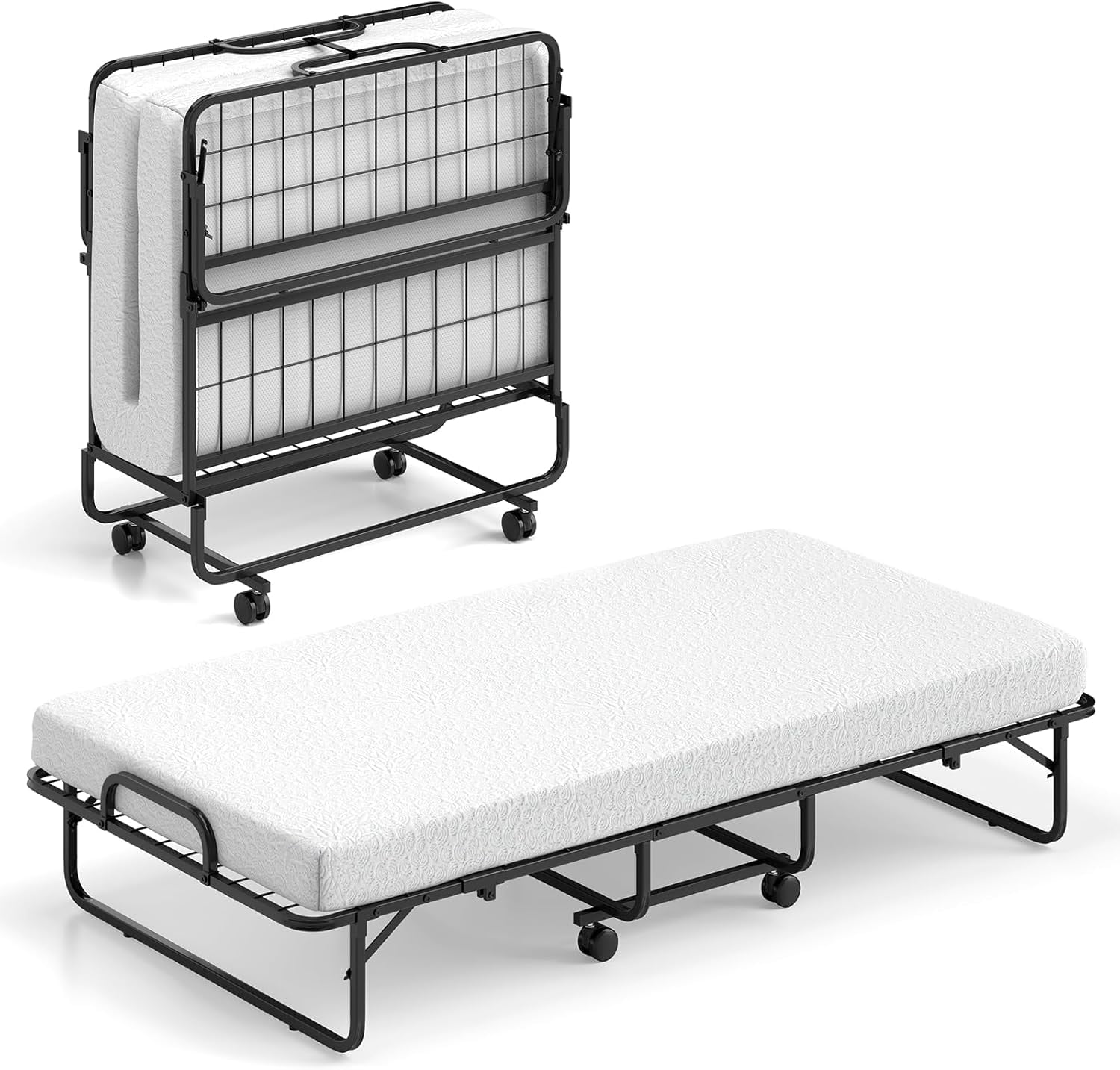 Espsilto Foldable Bed With 5 Inch Mattress - Twin Size Rollaway Guest Bed, Sturdy Metal Frame, Supports 330 Lbs (75x38 Inches) - View #2