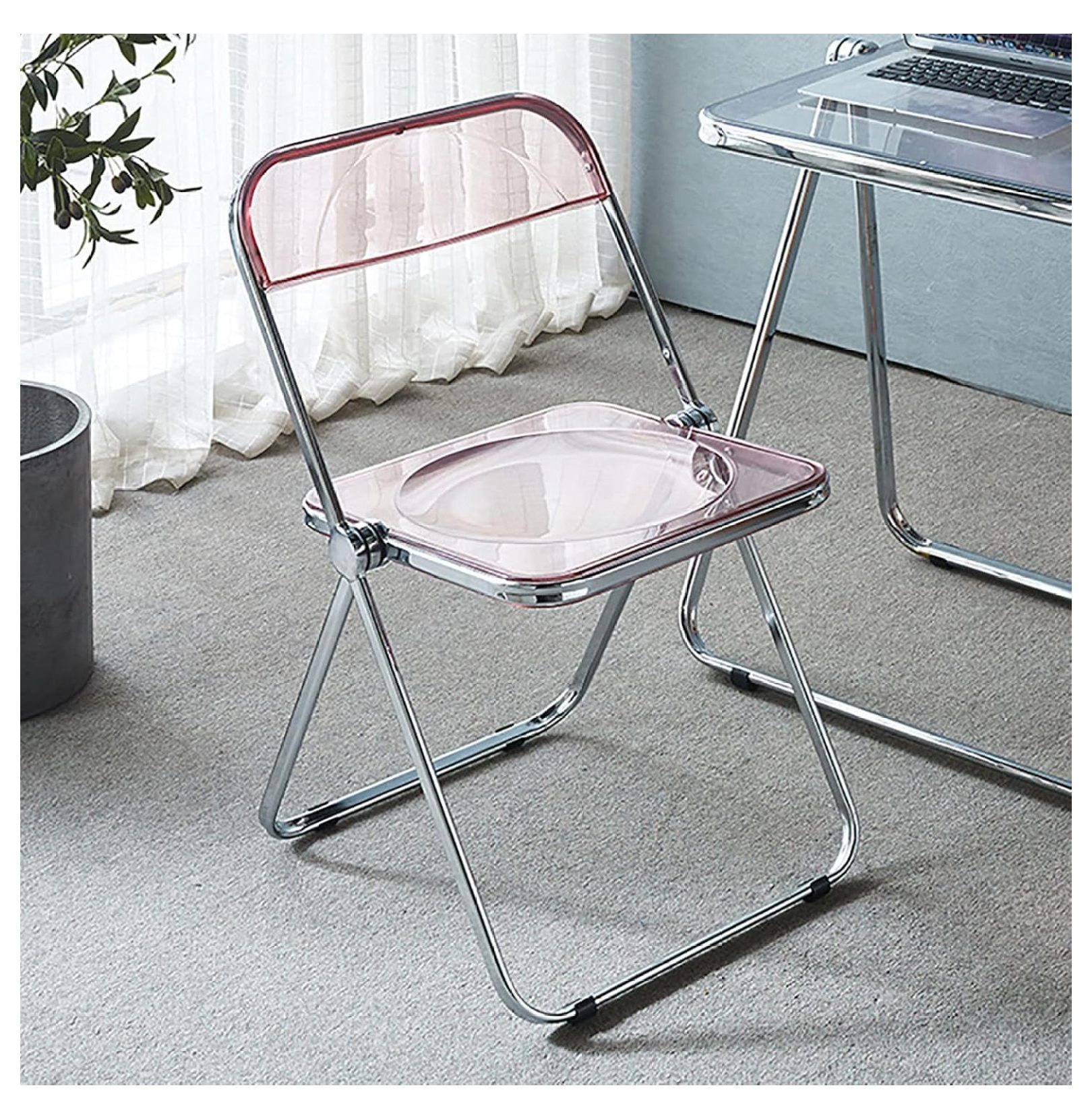 Killeryuki Folding High Chair Bar Stool Folding Color Transparent Metal
