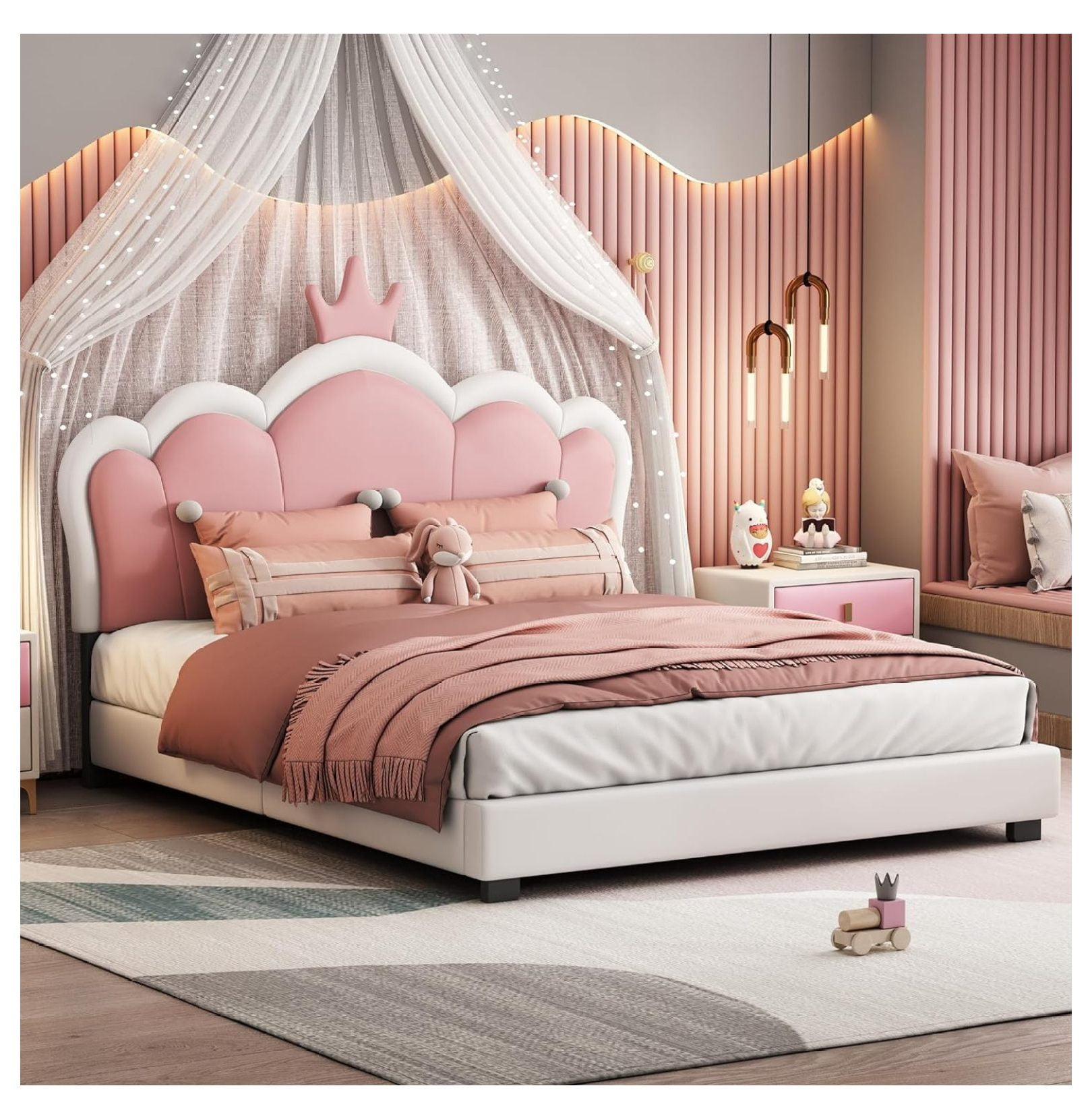 Killeryuki Full Size Upholstered Platform Bed, Wood Platform Bed Frame