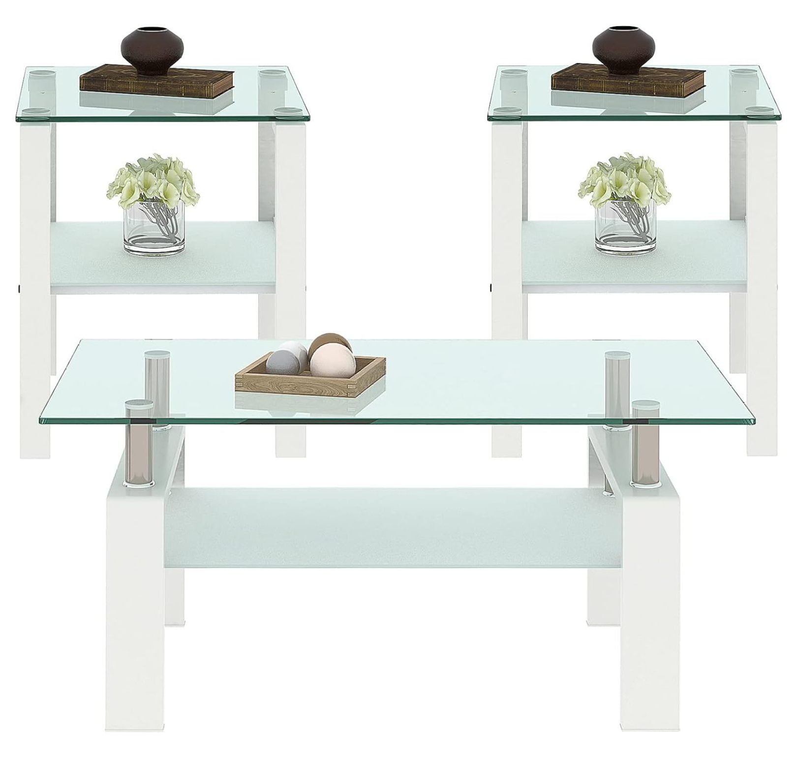 Killeryuki Glass Coffee Table Set of 3 Piece for Living Room, Modern ...