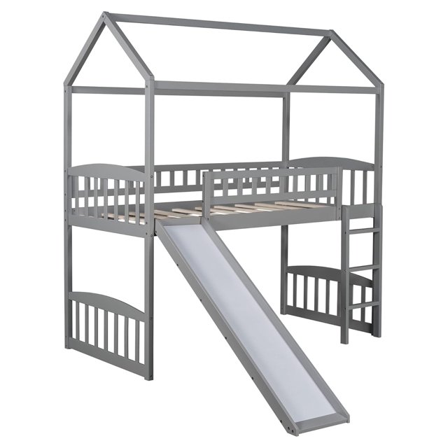 Killeryuki House Loft Bed with Slide, Loft Beds with Ladder & Headboard